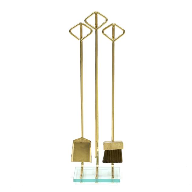 modernist-brass-and-glass-fireplace-tool-set