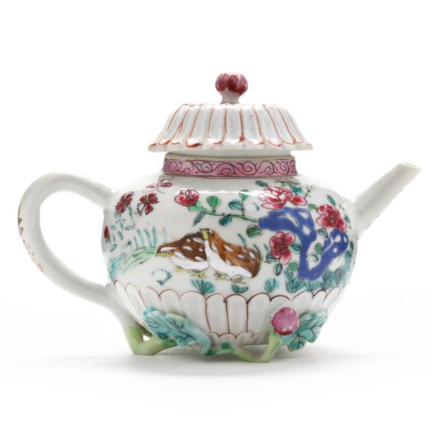 a-chinese-export-porcelain-famille-rose-quail-decorated-molded-teapot-with-cover