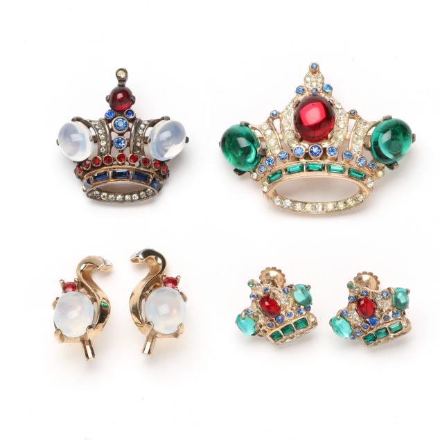 two-coronation-brooch-and-earring-sets-coro-craft-and-trifari