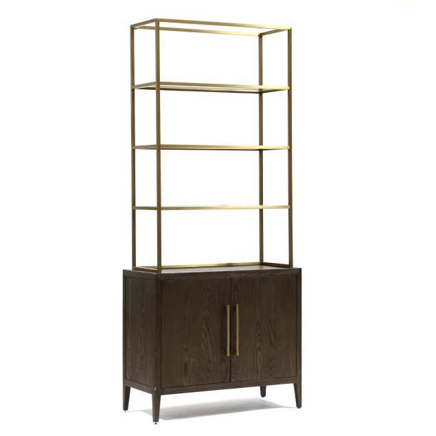 restoration-hardware-oak-and-brass-bookcase