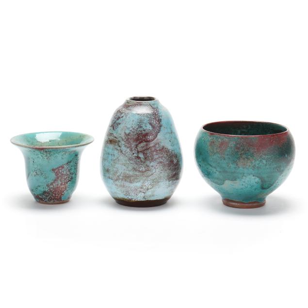 jugtown-pottery-three-chinese-blue-glazed-vessels