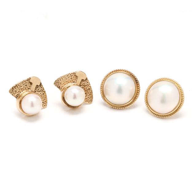 two-pairs-of-gold-and-pearl-earrings