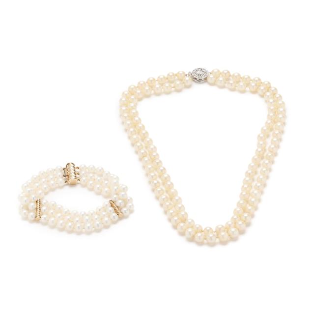 double-strand-pearl-necklace-and-a-triple-strand-pearl-bracelet