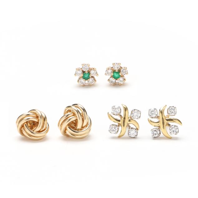 group-of-three-gold-stud-earrings