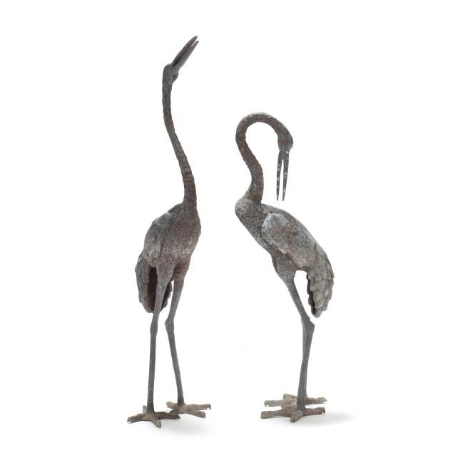 a-pair-of-decorative-cast-bronze-egret-garden-statues