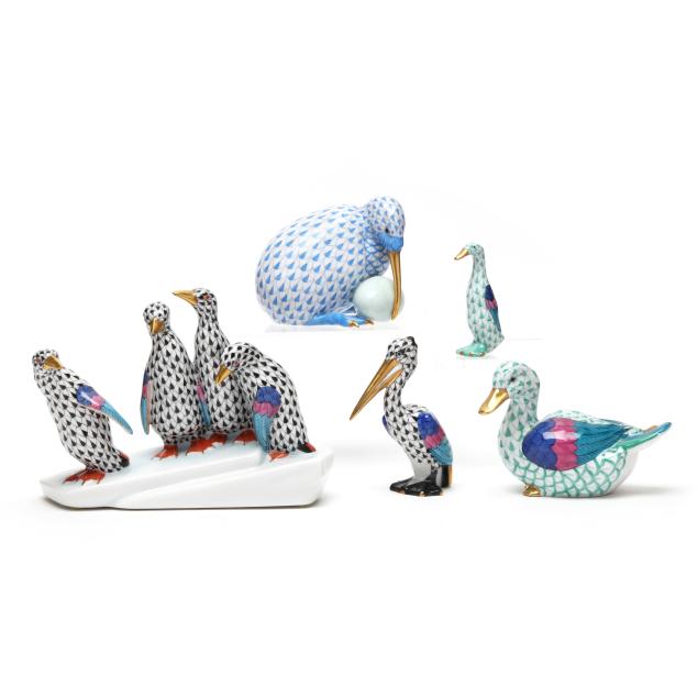 assorted-herend-porcelain-fishnet-bird-figures