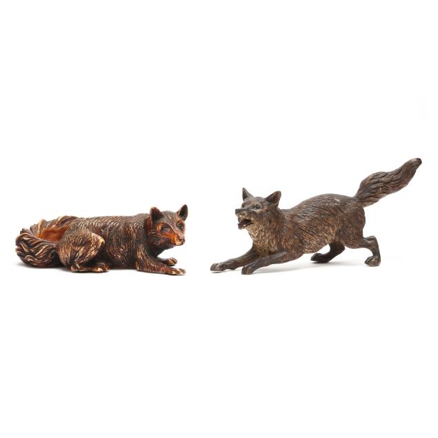 two-vintage-cast-fox-table-sculptures