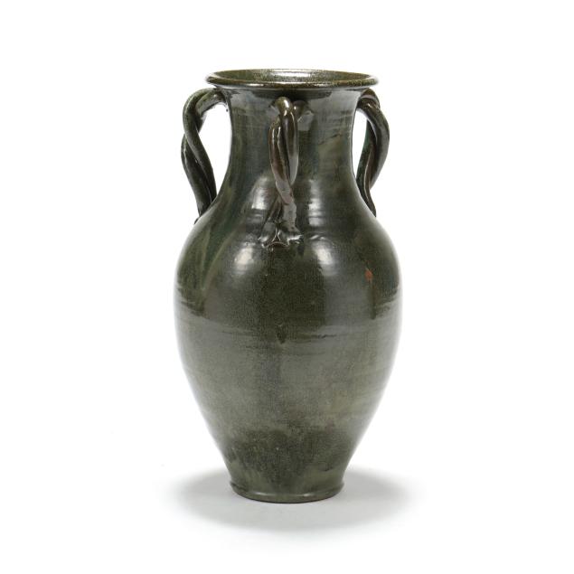 a-r-cole-pottery-sanford-nc-twist-handle-floor-vase