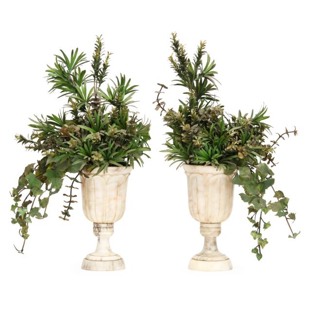 pair-of-vintage-alabaster-vases-with-faux-greenery