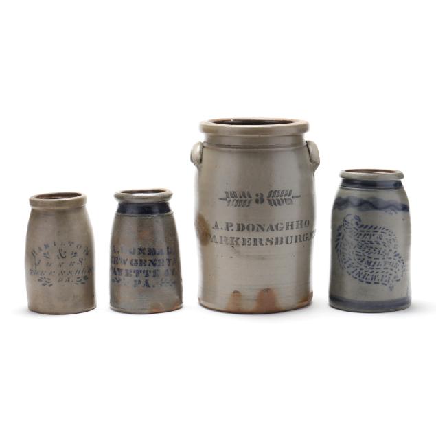 four-antique-stencil-decorated-storage-jars