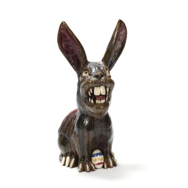 william-flowers-nc-large-folk-pottery-figural-rabid-rabbit