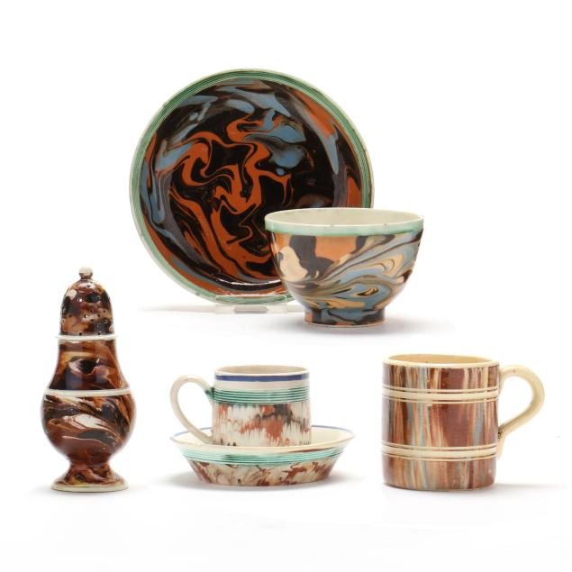 six-pieces-mocha-ware-marbled-tableware