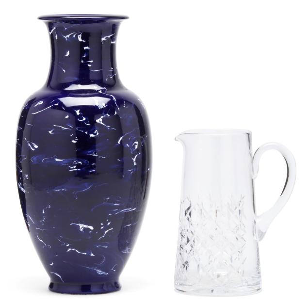 tiffany-co-crystal-pitcher-and-cobalt-decorated-vase