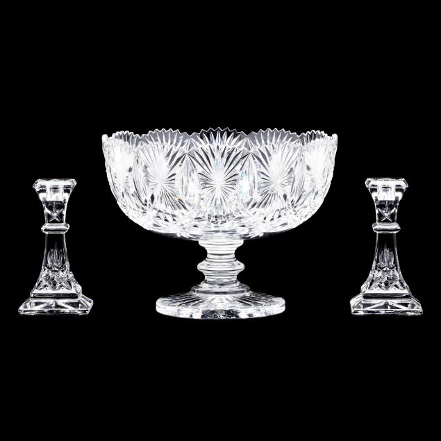 waterford-crystal-pedestal-bowl-and-pair-of-candlesticks