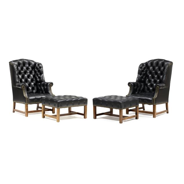 pair-of-chippendale-style-tufted-leather-easy-chairs-and-ottomans