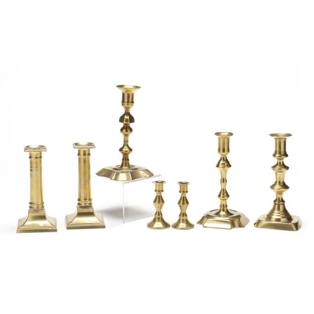 seven-antique-english-brass-candlesticks