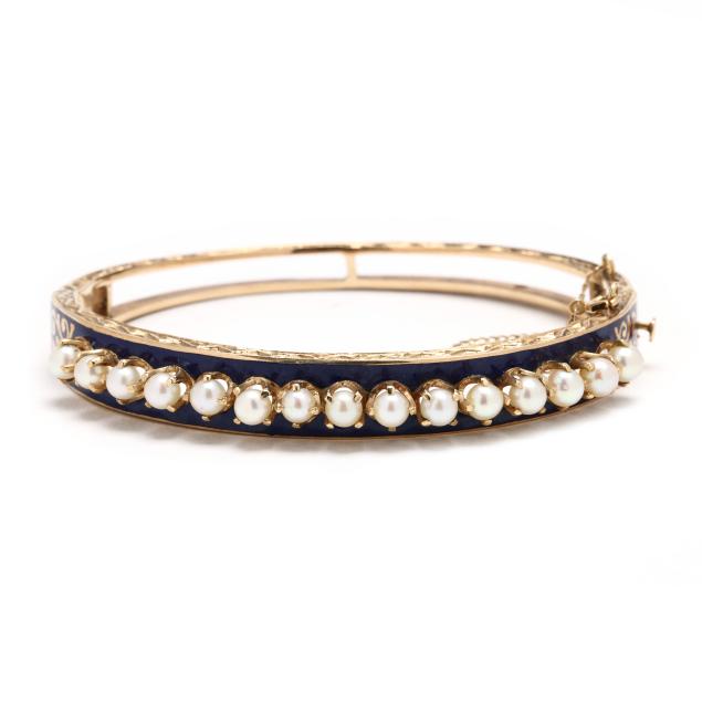 gold-pearl-and-enamel-bangle-bracelet