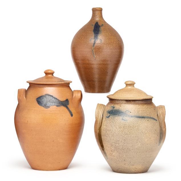 mark-hewitt-english-nc-b-1955-three-pottery-vessels-with-animal-designs