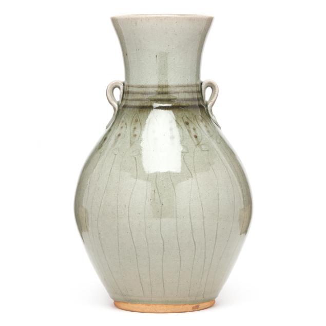 mark-hewitt-english-nc-b-1955-tall-celadon-glazed-vase