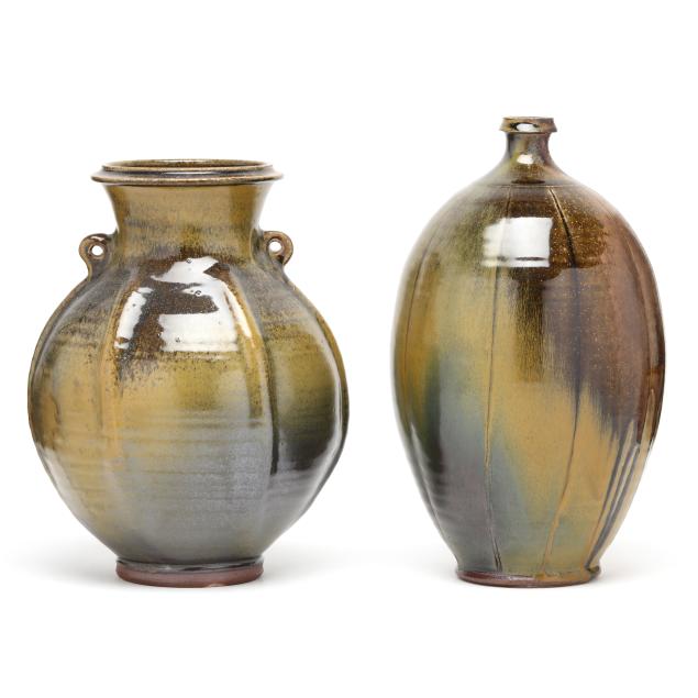 ben-owen-iii-seagrove-nc-two-oribe-glazed-pottery-vases