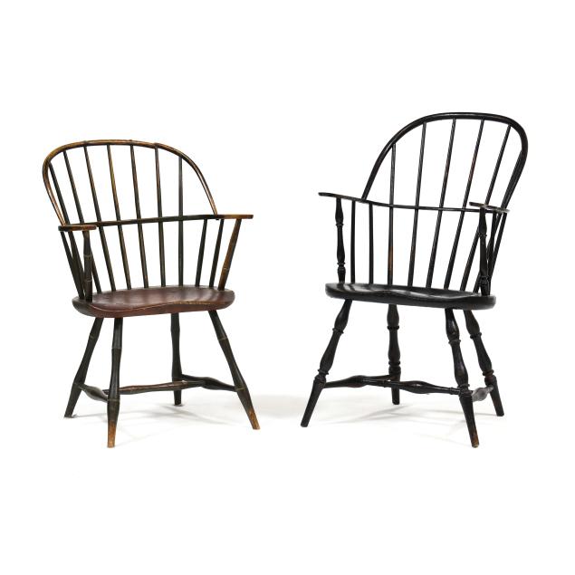 two-antique-american-windsor-armchairs