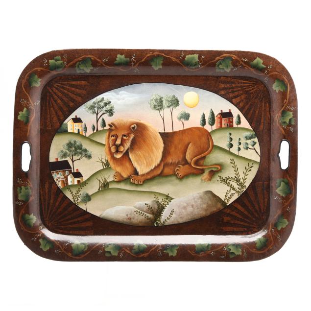 tole-serving-tray-with-lion-signed-d-breson