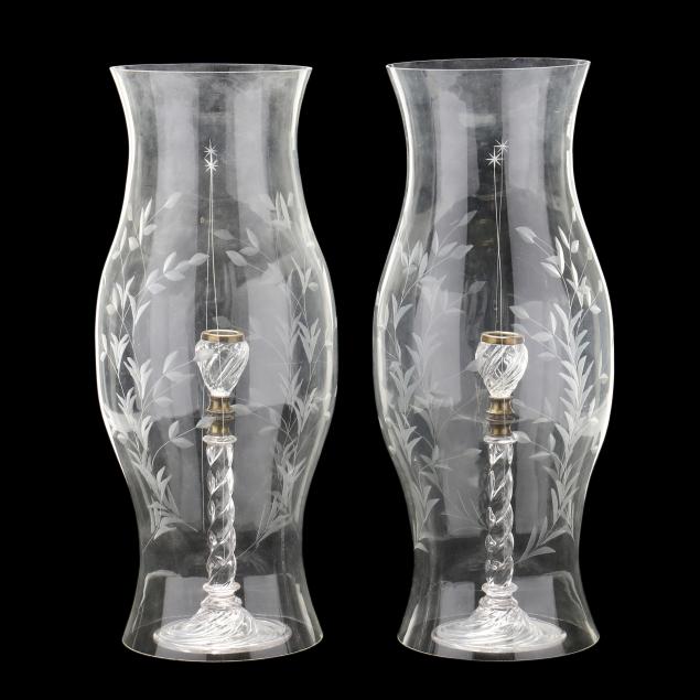 vintage-pair-of-glass-spiral-twist-candlesticks-and-hurricane-shades