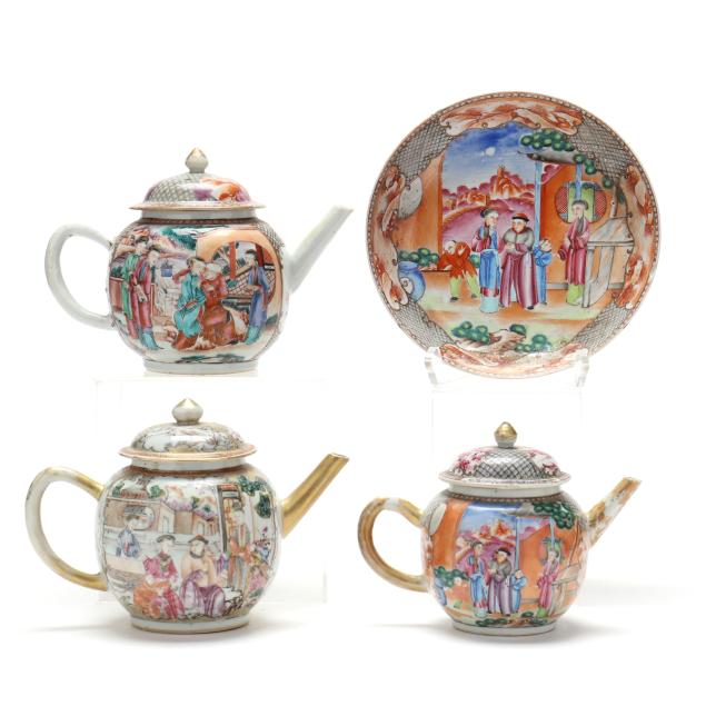 a-group-of-three-chinese-export-porcelain-teapots-and-dish