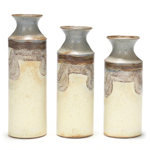 jon-partridge-canadian-set-of-three-tall-graduated-pottery-vases