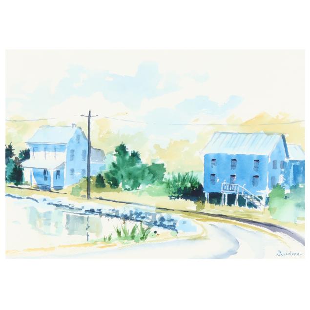 guidera-american-20th-century-street-scene-of-houses-along-a-pond