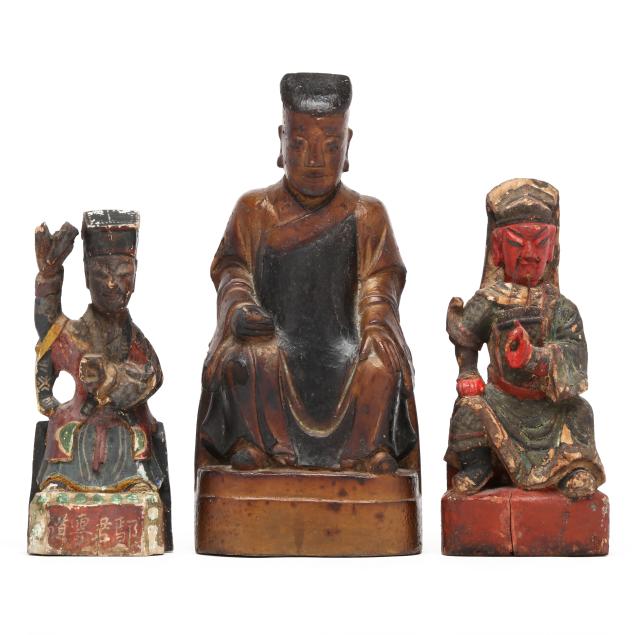 three-chinese-carved-wood-figures